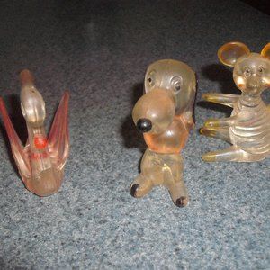 3 Vintage lucite ornaments - dog, swan, mouse
